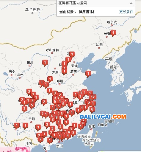 凤铝铝材市场销售点分布地图