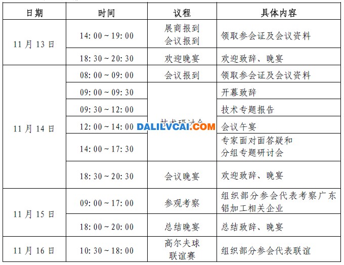 第六届广东铝加工技术研讨会会议流程图