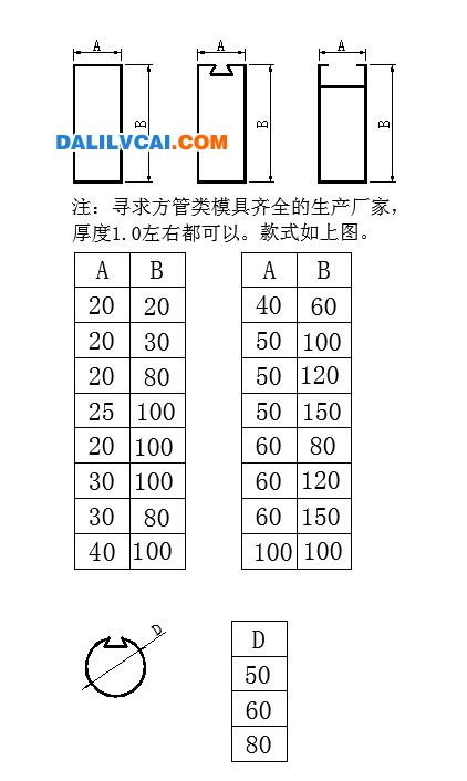 铝方管型号大全图