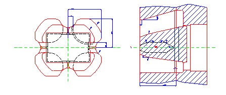 新的HyperXtrude对幕墙立柱铝型材模具结构图