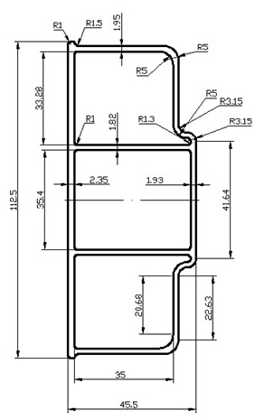 汽车碰撞粱铝型材截面工程图