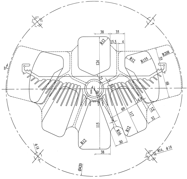 LED灯具散热器铝合金型材模具结构图